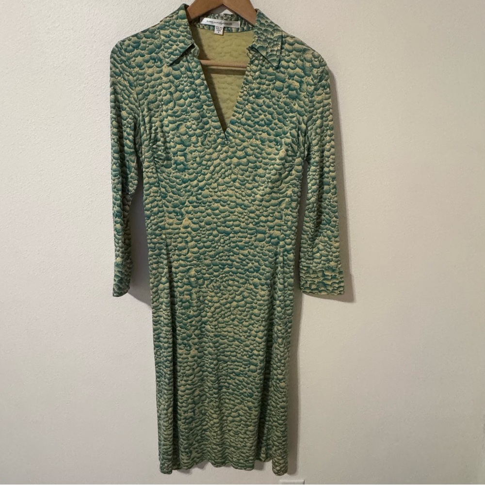 Diane Von Furstenberg Silk Jersey Abstract Geometric Print Midi Collared Dress-8